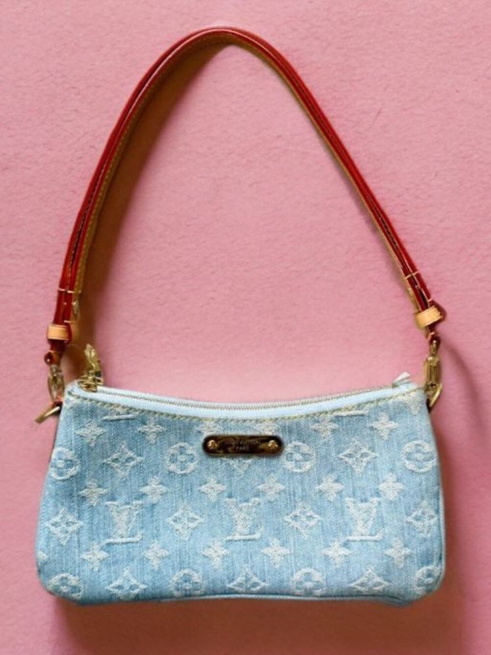 Louis Vuitton Liv Pochette Bag – Blue Denim Monogram, Gold-Tone Hardware